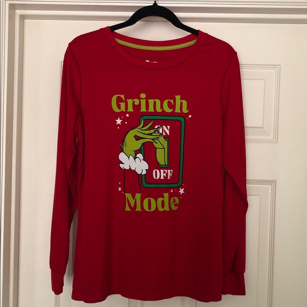 Red Grinch Mode Long-Sleeve Holiday Pajama Top